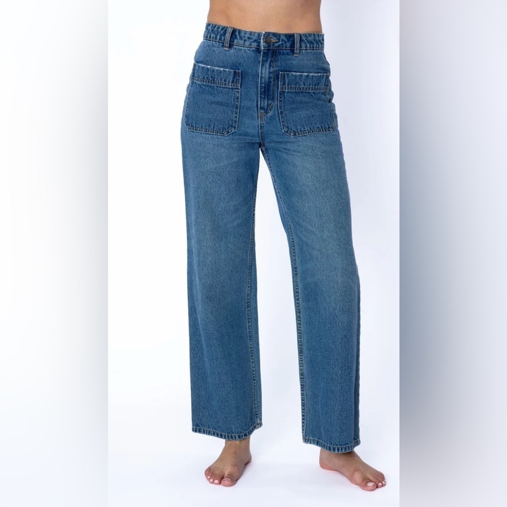 Amuse Society BROOKE Denim Jean Size 28 Wide Leg High Waist Patch Pockets NEW